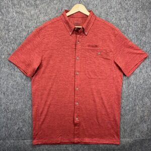 Rail Riders Shirt Men's Medium Short Sleeve Quick Dry Button Down Red Orange